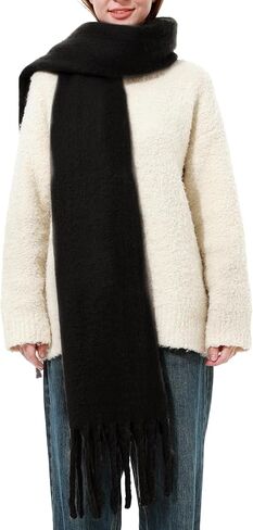 وشاح بطانية كبير الحجم للنساء لفصل الشتاء والخريف أوشحة سميكة منقوشة من الكشمير الناعم مع مهدب in Kuwait