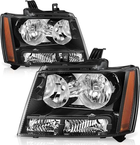 مجموعة المصابيح الأمامية من Auto Dynasty متوافقة مع Chevy Tahoe Suburban 1500 2007-2014 Avalanche Suburban 2500 2007-2013، جانب السائق والراكب، عاكس كهرماني مبيت أسود in Saudi Arabia