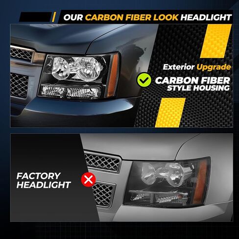 مجموعة المصابيح الأمامية من Auto Dynasty متوافقة مع Chevy Tahoe Suburban 1500 2007-2014 Avalanche Suburban 2500 2007-2013، جانب السائق والراكب، عاكس كهرماني مبيت أسود in Saudi Arabia