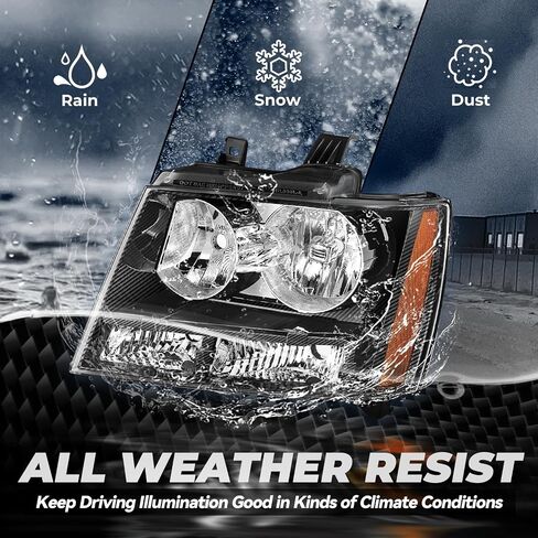 مجموعة المصابيح الأمامية من Auto Dynasty متوافقة مع Chevy Tahoe Suburban 1500 2007-2014 Avalanche Suburban 2500 2007-2013، جانب السائق والراكب، عاكس كهرماني مبيت أسود in Saudi Arabia