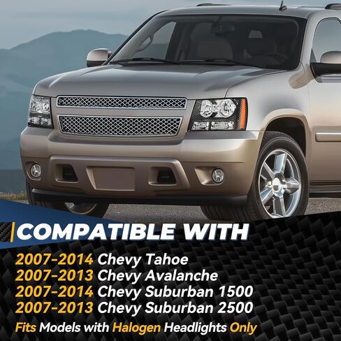 مجموعة المصابيح الأمامية من Auto Dynasty متوافقة مع Chevy Tahoe Suburban 1500 2007-2014 Avalanche Suburban 2500 2007-2013، جانب السائق والراكب، عاكس كهرماني مبيت أسود in Saudi Arabia