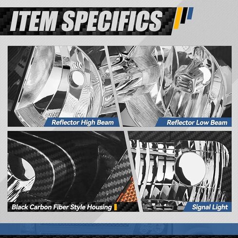 مجموعة المصابيح الأمامية من Auto Dynasty متوافقة مع Chevy Tahoe Suburban 1500 2007-2014 Avalanche Suburban 2500 2007-2013، جانب السائق والراكب، عاكس كهرماني مبيت أسود in Saudi Arabia