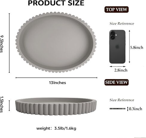 Oval Decorative Tray for Coffee Table Tray Décor 13" Concrete Oval Tray Home Décor -Circle Coffee Table Centerpieces Decorative Trays- Bandejas Decorativas in Saudi Arabia