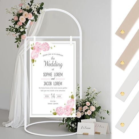 Shimeyao Wedding Sign Holder Stand 62 x 33 Inch Welcome to Our Wedding Sign Holder with 4 Leather Hanging Straps Black Heavy Duty Easel Stand Metal Floor Standing Easel for Poster Display Decoration in Saudi Arabia