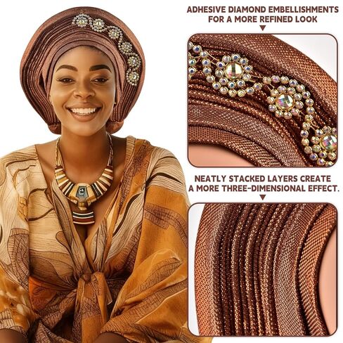 العمائم الإفريقية الرائعة ، والقبعات ، ورؤوس الجيل النيجيري الأنيق لفائف الرأس الأفريقية وروابط رأس الجيل التلقائي in Kuwait