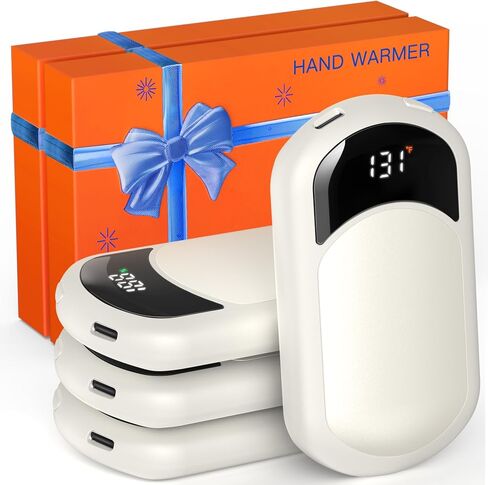 Hand Warmers Rechargeable 2 Pack, Electric Hand Warmer with Gift Box, LED Battery and Temperature Display, Quick Heating Portable Pocket Heater, for Men Women, Camping, Hunting White in Saudi Arabia