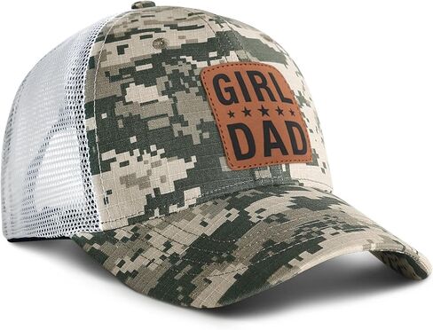 Girl Father Daddy Dad hat Gifts Fathers Day Birthday for Dad Papa from Daughter Son Black Trucker Leather Patch Hat in Kuwait