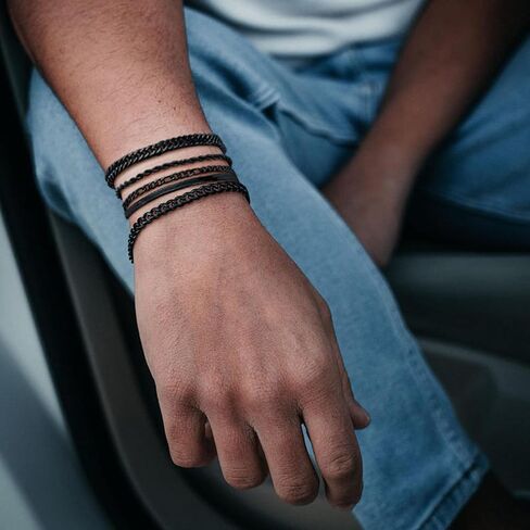 سوار سلسلة Rankeef 5pc للرجال - الفولاذ المقاوم للصدأ فيجارو الحبل الكوبي مجموعة 7.5/8.3/9 بوصات سوار فضي للرجال للأب ، الزوج ، صديقها in Kuwait