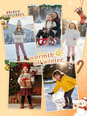Girls Fleece Lined Leggings Thermal Full Length Pants Winter Warm Stretchy Athletic Leggings for Kids 4-15 Years in Kuwait