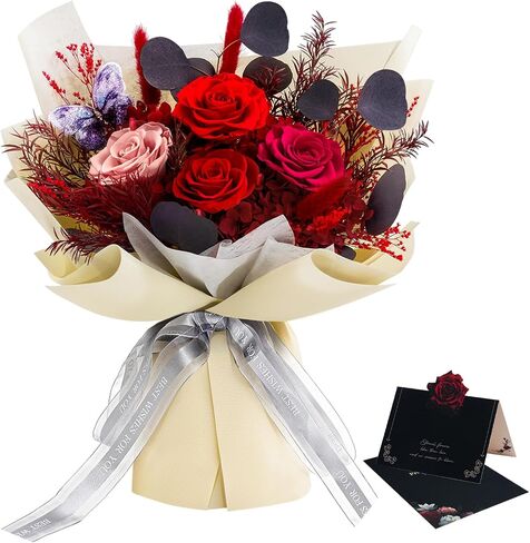 Preserved Flowers Roses Bouquet with Vases Real Pink Flowers for Delivery Prime, Forever Glitter Rose Bouquets Kit,Handmade Flowers Eternal Rosas,Gifts for Graduation Mom Women Birthday in Saudi Arabia