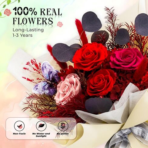 Preserved Flowers Roses Bouquet with Vases Real Pink Flowers for Delivery Prime, Forever Glitter Rose Bouquets Kit,Handmade Flowers Eternal Rosas,Gifts for Graduation Mom Women Birthday in Saudi Arabia