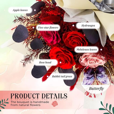 Preserved Flowers Roses Bouquet with Vases Real Pink Flowers for Delivery Prime, Forever Glitter Rose Bouquets Kit,Handmade Flowers Eternal Rosas,Gifts for Graduation Mom Women Birthday in Saudi Arabia