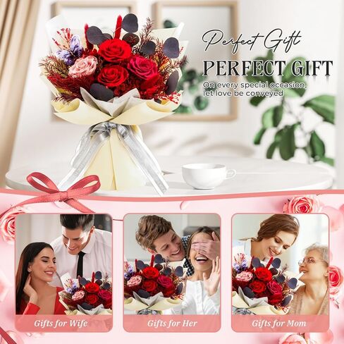 Preserved Flowers Roses Bouquet with Vases Real Pink Flowers for Delivery Prime, Forever Glitter Rose Bouquets Kit,Handmade Flowers Eternal Rosas,Gifts for Graduation Mom Women Birthday in Saudi Arabia