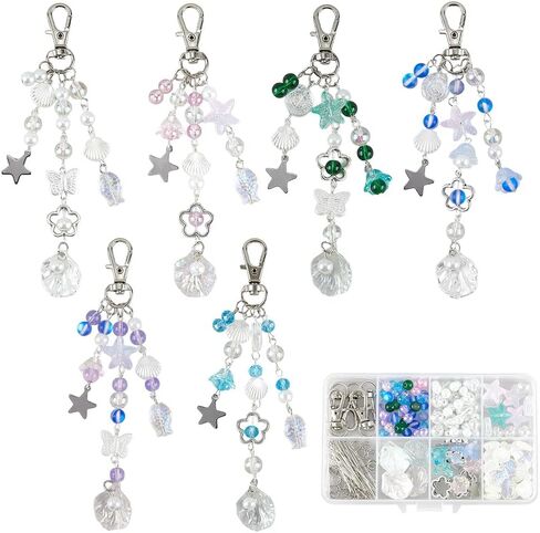Sunnyclue 1 Box 250pcs DIY 5 مجموعات سحر الهاتف مجموعة سحر الهاتف مجموعة Moon Star Star Tarms Colorful Spacer Beads Charm Chain Charm for Women adval keychains mobblie case case camera camera care in Saudi Arabia