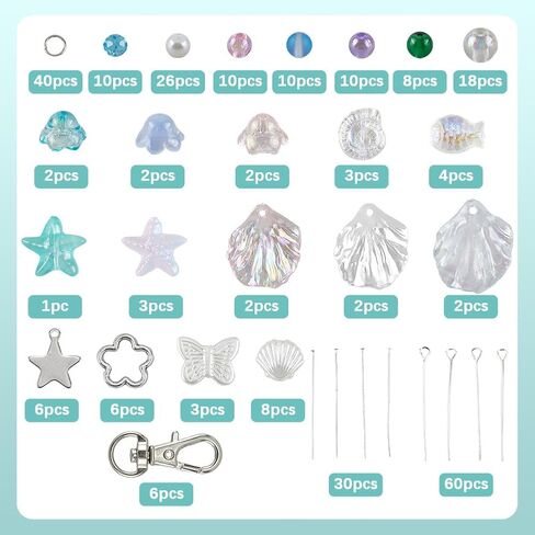 Sunnyclue 1 Box 250pcs DIY 5 مجموعات سحر الهاتف مجموعة سحر الهاتف مجموعة Moon Star Star Tarms Colorful Spacer Beads Charm Chain Charm for Women adval keychains mobblie case case camera camera care in Saudi Arabia