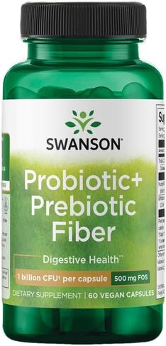 Swanson prebiotic + probiotic الألياف - المكمل الطبيعي الذي يعزز الجهاز الهضمي ودعم صحة المناعة - إنسانيات الإيدز و GI Tract Health - (60 كبسولة ، 500 مليون CFU لكل منهما) (2 عبوة) in Saudi Arabia