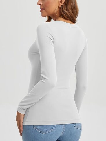 ATHMILE Womens Fall Deep V Neck Long Sleeve Shirts Modal Slim Fit Basic Tee Tops 2025 in Saudi Arabia
