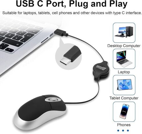 EEKEIT MINI Wired USB C Mouse ، 3-button القابلة للسحب ، الفئران البصرية القابلة للسحب in Kuwait