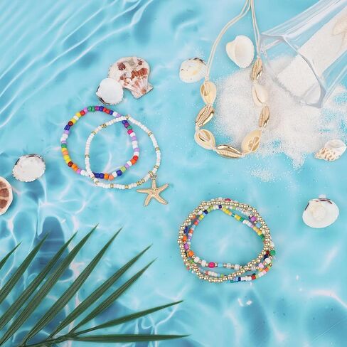 7pcs Summer Beach Bracelets for Women, Stackable Shell Seashell Starfish Beaded Surfer Bracelets Set Boho Seaside Holiday Vacation Party Friendship Jewelry Gift in Saudi Arabia