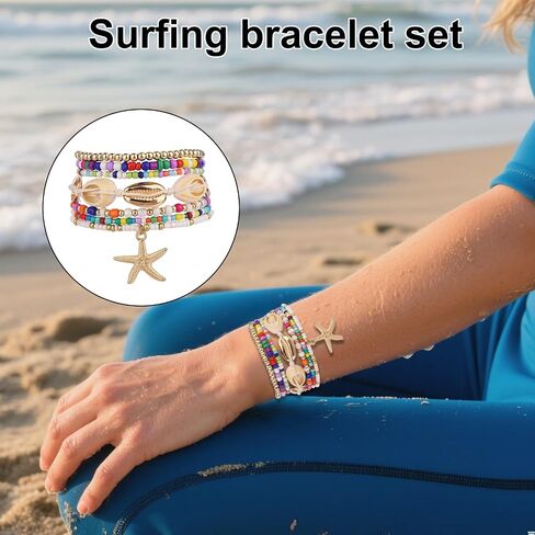 7pcs Summer Beach Bracelets for Women, Stackable Shell Seashell Starfish Beaded Surfer Bracelets Set Boho Seaside Holiday Vacation Party Friendship Jewelry Gift in Saudi Arabia
