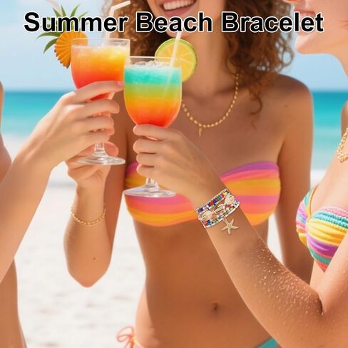 7pcs Summer Beach Bracelets for Women, Stackable Shell Seashell Starfish Beaded Surfer Bracelets Set Boho Seaside Holiday Vacation Party Friendship Jewelry Gift in Saudi Arabia