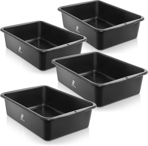 صندوق التخزين البلاستيكي 4 -PK 4 -PK ، حوض فائدة للحافلات - صندوق غسل الصحون التجاري الشاق لتنظيم المطبخ وتخزينه ، 11L أسود in Kuwait
