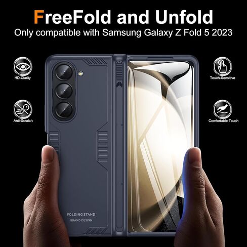 لحالة Samsung Z-Fold-5: [Hidden Kickstand] [الشحن اللاسلكي] حماية ضئيلة حماية خفيفة الوزن مع غطاء الهاتف الحماسي الشاشة لـ Samsung Galaxy Z Fold 5g 2023 in Kuwait