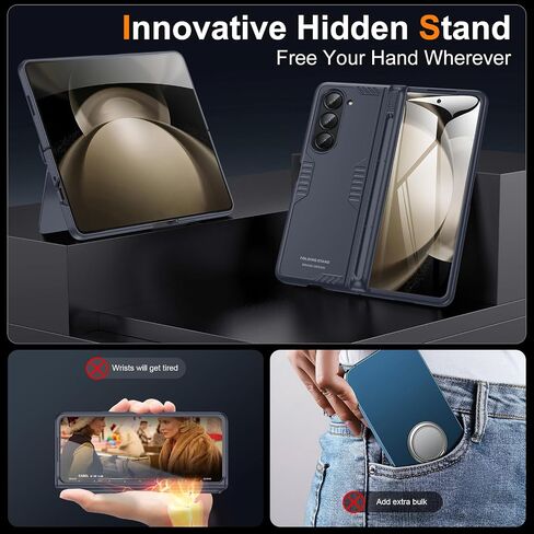 لحالة Samsung Z-Fold-5: [Hidden Kickstand] [الشحن اللاسلكي] حماية ضئيلة حماية خفيفة الوزن مع غطاء الهاتف الحماسي الشاشة لـ Samsung Galaxy Z Fold 5g 2023 in Kuwait