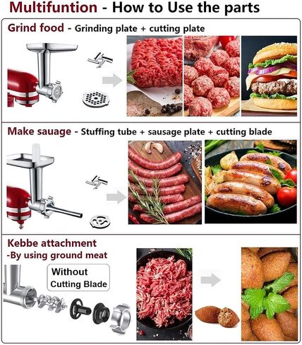 Stainless Steel Meat Grinder for KitchenAid Mixer, Meat Grinders, Sausage Stuffer, Burger Press, For Kitchen Aid Meat Grinder Attachment for Kitchenaid Stand Mixer, Dishwasher Safe in Kuwait