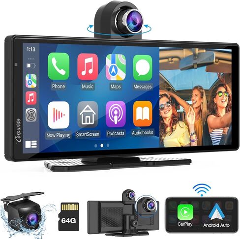 Carpuride Wireless Carplay & Android Auto 4+64GB 8-CORE ، عبر الإنترنت وغير متصل GPS Screenge 10.26 بوصة شاشة للسيارات ، G00GEL PLAY ، Netflix ، رابط المرآة ، بلوتوث ، GPS-Antenne ، CAM. in Kuwait