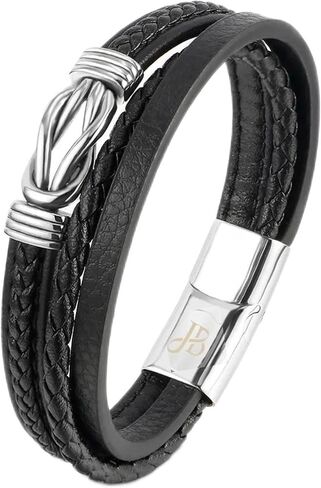 سوار الجلود السوداء Jewellbox للرجال مع الحجم الصليب اللاتيني- 8 ' in Kuwait