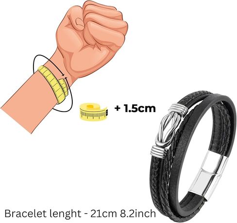 سوار الجلود السوداء Jewellbox للرجال مع الحجم الصليب اللاتيني- 8 ' in Kuwait