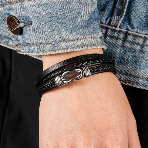 سوار الجلود السوداء Jewellbox للرجال مع الحجم الصليب اللاتيني- 8 ' in Kuwait