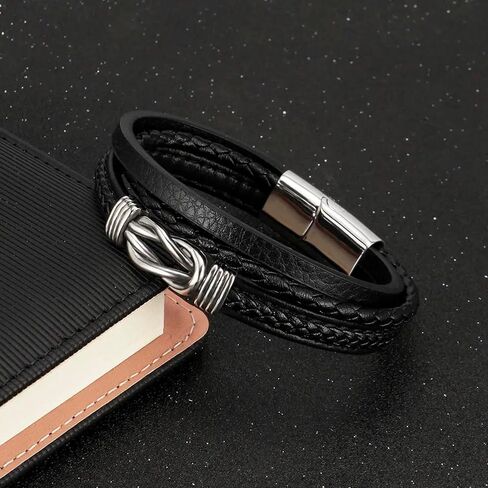 سوار الجلود السوداء Jewellbox للرجال مع الحجم الصليب اللاتيني- 8 ' in Kuwait