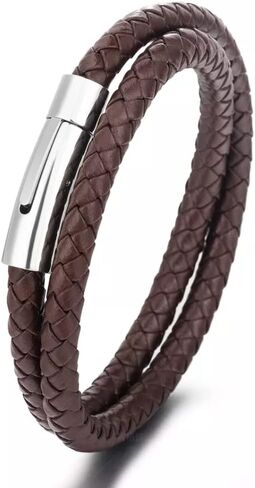 Jewellbox Black Leather Bracelet for Men With Latin Cross Size- 8' in Kuwait