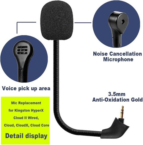 Microphone Replacement for Kingston HyperX Cloud II Wireless Gaming Headset, 3.5mm Jack Detachable Mic Boom on PC PS5 PS4 Xbox Series X/S in Kuwait