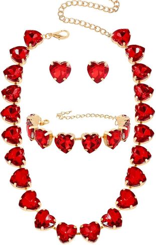 KOSMOS-LI Heart Crystal Choker Necklace Bracelet Earrings for Women Jewelry Sets in Kuwait