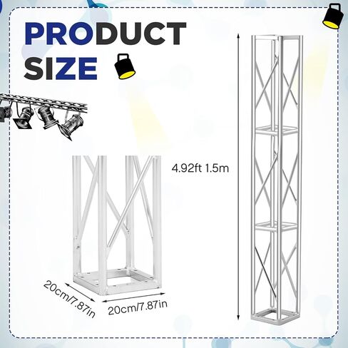 Tandefio Square 8 "× 8" مربع الجمالون الجمالون الفضة الجمالون مرحلة الإضاءة من الألومنيوم مع الأجهزة ، 500 رطل السعة (1 متر/ 3.28 قدم) in Saudi Arabia