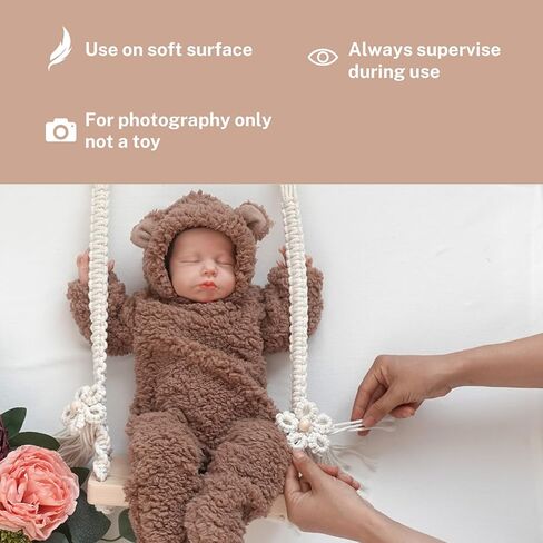 الدعائم التصوير الفوتوغرافي DICHA حديثي الولادة ، مقعد Macrame Props Props-Wooden لطلاء الصور ، الدعامة المصنوعة يدويًا مع مقاطع للاستوديوهات الخشب الطبيعي in Kuwait