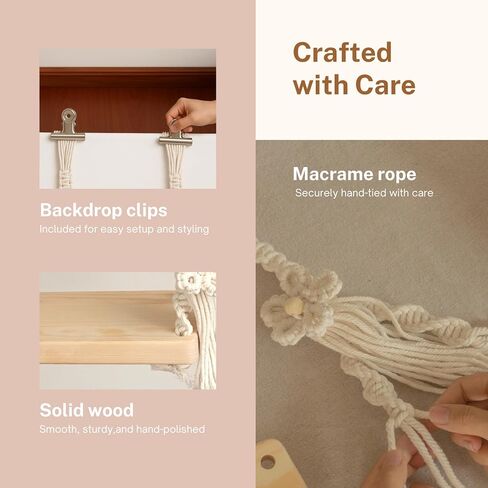 الدعائم التصوير الفوتوغرافي DICHA حديثي الولادة ، مقعد Macrame Props Props-Wooden لطلاء الصور ، الدعامة المصنوعة يدويًا مع مقاطع للاستوديوهات الخشب الطبيعي in Kuwait