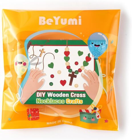 BeYumi خشبية الصليب قلادة الحرفية - 24pcs الخريف خشبية الصليب الخرز قلادة الحرفية عدة للأطفال DIY الشكر الصليب قلادة الخريف الدينية شاكرين ديكور الأحد مدرسة الفصول الدراسية المسيحية تفضل in Kuwait