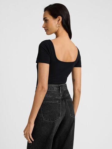 EXPRESS Body Contour Cotton Short Sleeve Square Neck Bodysuit in Kuwait