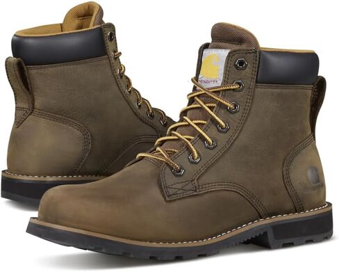 Carhartt Frontier Men's 6" Leather Soft Toe Work Boot, Safety Slip Resistant and Waterproof, Mossy Brown - 7 W in Saudi Arabia