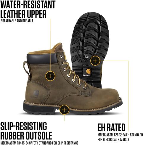 Carhartt Frontier Men's 6" Leather Soft Toe Work Boot, Safety Slip Resistant and Waterproof, Mossy Brown - 7 W in Saudi Arabia