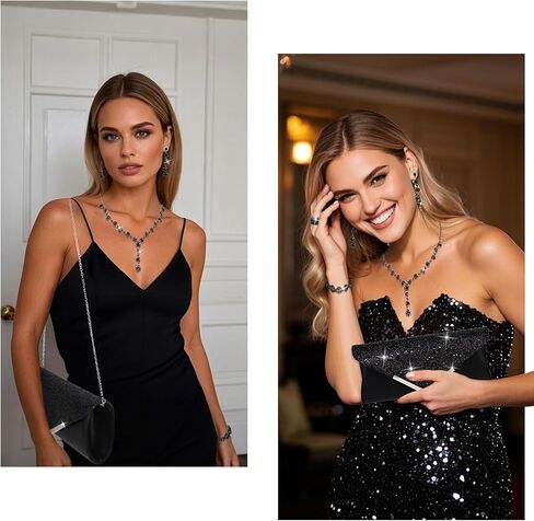 Wecoe 5pcs/set Jewelry Purse Set For Women Handbags Clutch Rhinestone Diamond Necklaces Bracelets Earrings Ring Set Wedding Bridal Prom Homecoming Costume Jewelry Formal Evening Bag Accessories in Kuwait