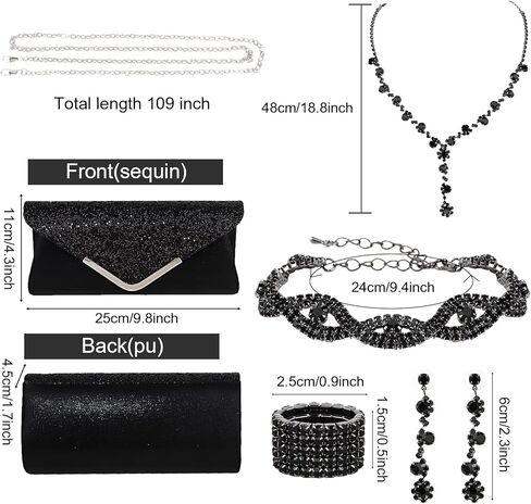 Wecoe 5pcs/set Jewelry Purse Set For Women Handbags Clutch Rhinestone Diamond Necklaces Bracelets Earrings Ring Set Wedding Bridal Prom Homecoming Costume Jewelry Formal Evening Bag Accessories in Kuwait