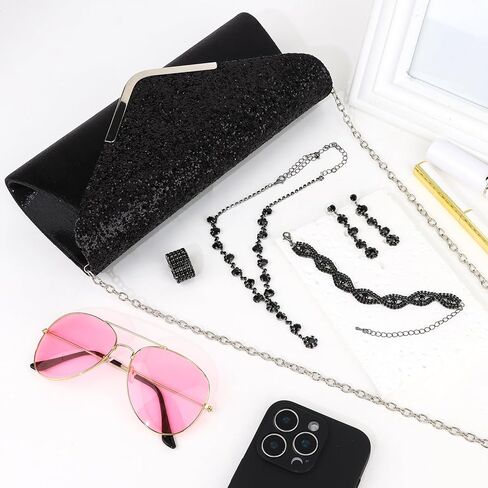 Wecoe 5pcs/set Jewelry Purse Set For Women Handbags Clutch Rhinestone Diamond Necklaces Bracelets Earrings Ring Set Wedding Bridal Prom Homecoming Costume Jewelry Formal Evening Bag Accessories in Kuwait