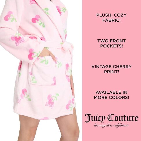 Juicy Couture Women's Super Soft Luxe Plush Shawl Collar Robe (US, Alpha, Large, X-Large, Regular, Regular, Light Pink JC Crowns) in Saudi Arabia