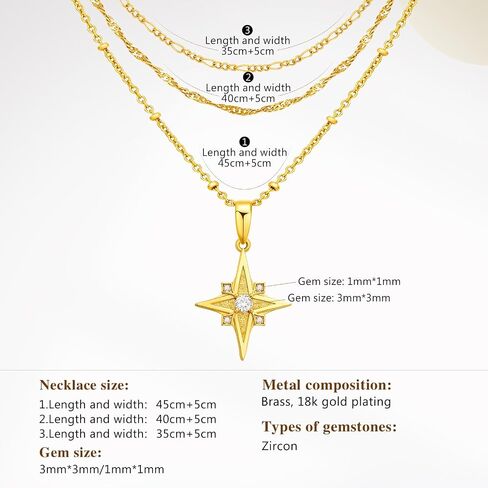 Cicy Bell Womens Four Point Star Necklace Sets Double Layer Chain 18k Gold Plated Cubic Zirconia Mother of Pearl Lucky Pendant Necklace in Saudi Arabia
