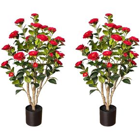 2 Pack 39" Artificial Camellia Tree, 3.2 Ft Fake Camellia Plant with 28 Blooming White Flowers, Artificial Plants in Pot for Home Front Door Christmas Indoor & Outdoor Decor in Kuwait